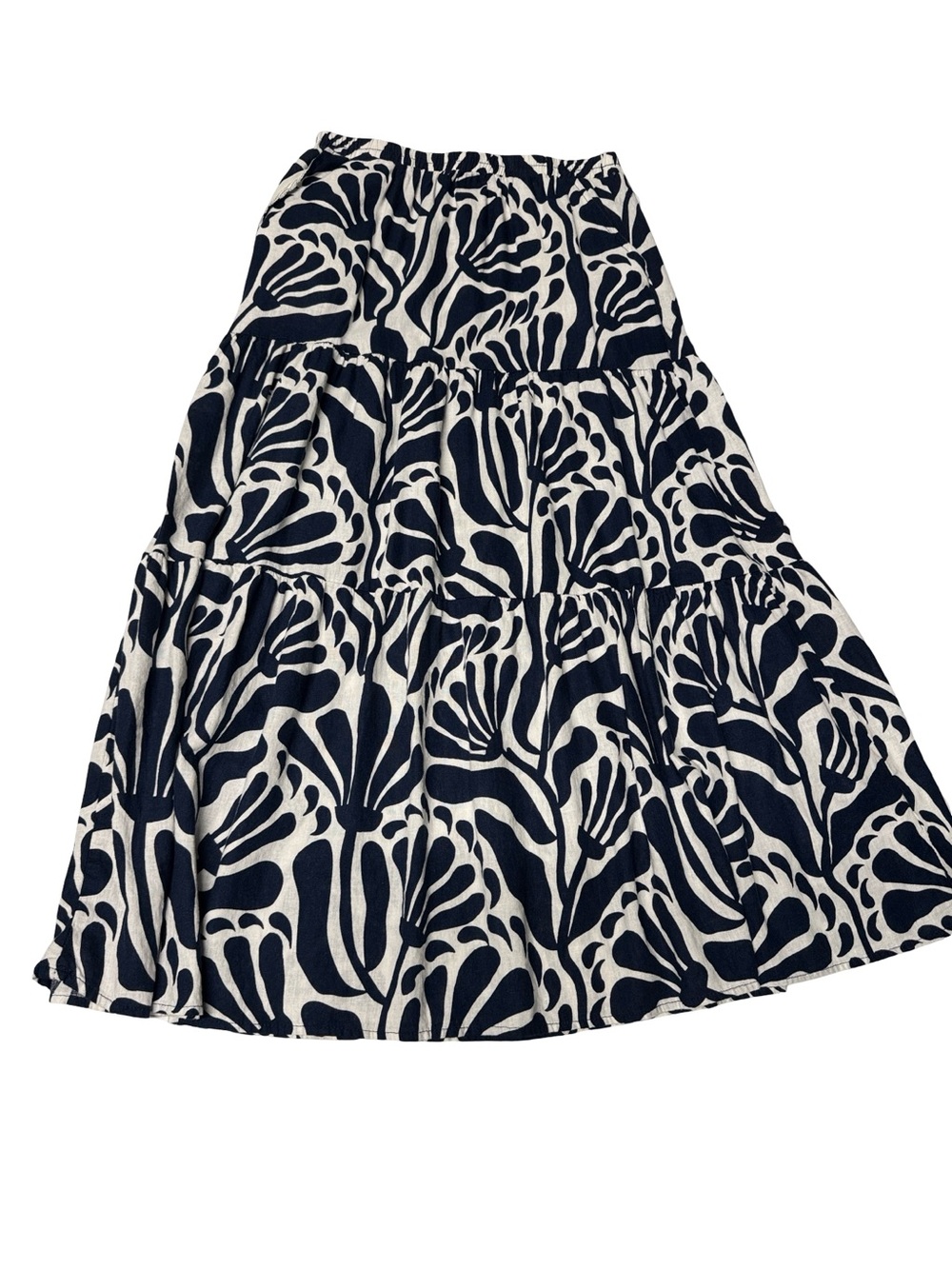 Christian Siriano Tiered Floral Print Maxi Skirt - Navy and White